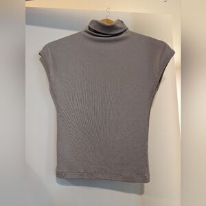 Women Fitted Rib Knit Turtleneck Top Neutral Beige Gray